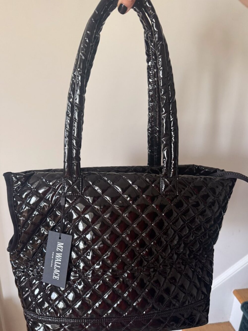 MZ WALLACE Metro Dog Carrier Tote Shoulder Bag ~NWT~ Quilted Black Lacquer